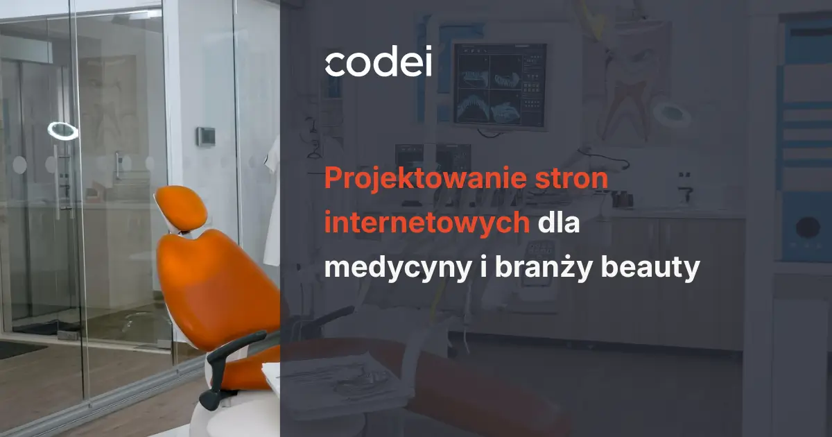 Nowoczesny pomarańczowy fotel dentystyczny w gabinecie – okładka artykułu o projektowaniu stron dla branży medycznej i beauty